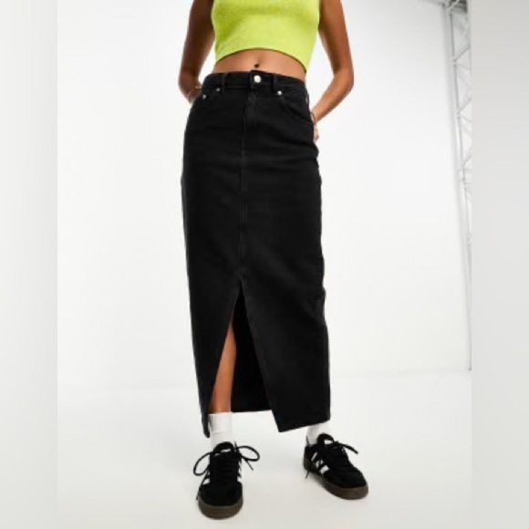 ASOS Denim Slit Front Midi Skirt Size 10 - Picture 8 of 10